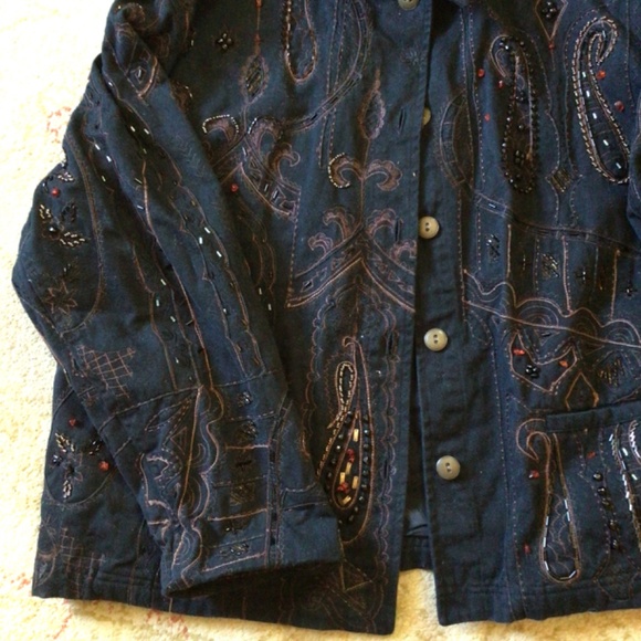 Chico's Design Black Denim Embellished Trucker Jacket sz XL - Picture 12 of 14
